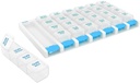 EZY DOSE Ugentlig (7 dag) 4 gange en dag Trykknap Pill Organizer og Vitamin Planner, Aftagelige daglige Piller, Blå, Clear Lids, Large, BPA Free