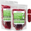 XPRS Nutra Vegan Størrelse 00 Separated Kapsler - 100 Grev Premium Tomme Kapsler Separeret i poser - 00 Piller Tom for DIY Supplement Fyldning (Clear Red)