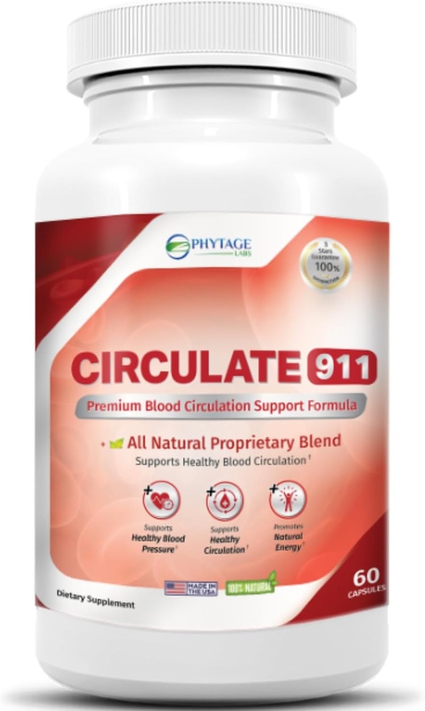 Cirkulere 911 supplement - blodgennemstrømningen støtte naturlige antioxidant & immunforsvar, sundt blodtryk - 60 kapsler