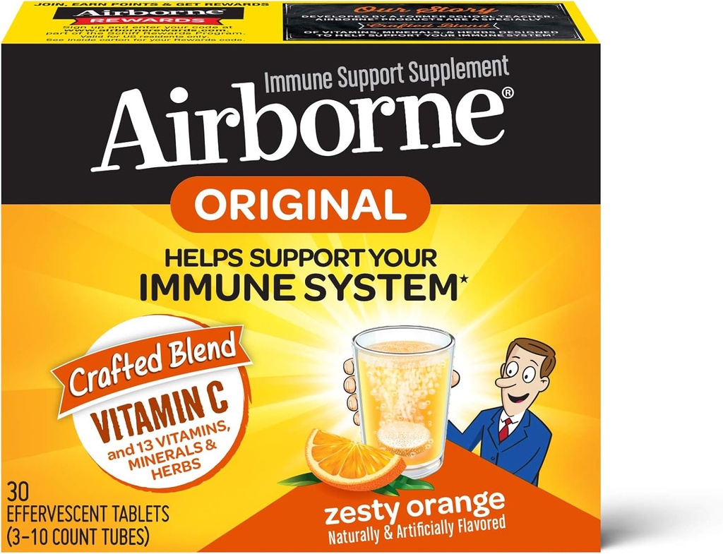 Airborne Zesess Orange Effervescent tabletter, 1000 mg C-vitamin - immunsupport supplement 30ea