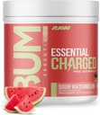 RAW Pre- Workout Powder, Essential CHARGED (Sour Watermelon) - Preworkout supplement til mænd og kvinder - Understøtter fokus, mad og ydeevne - Koffein, Alpha- GPC, L- Citrullin, Beta Alanine (25 Servere)