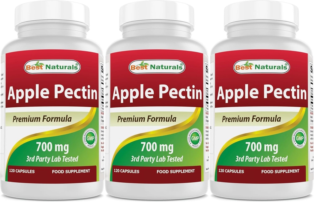 Bedste Naturals Apple Pectin 700 mg - Kostfibre - Intestinal Support - 120 kapsler (120 greve (pakke med 3))