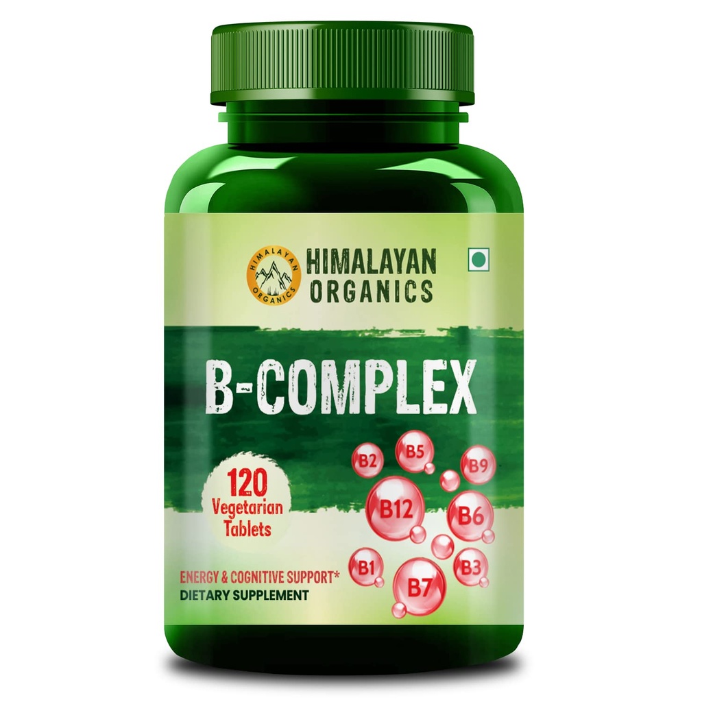 Himalayan Organics Vitamin B Complex med 100% RDA B1, B2, B3, B5, B6, B9 & B12; 120 Veg tabletter