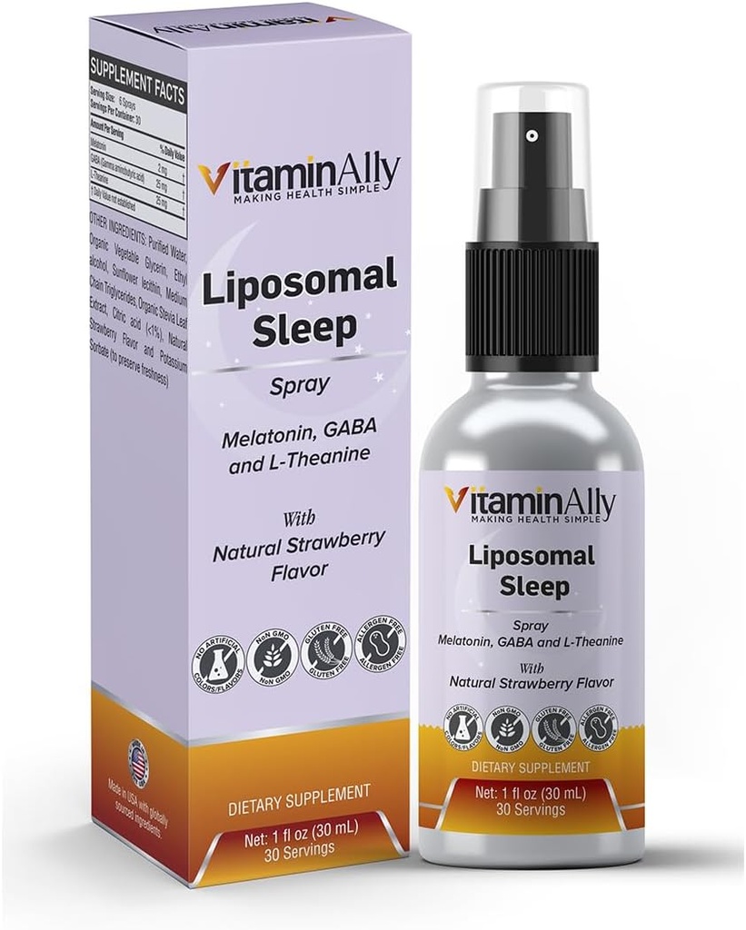 Liposomal Liquid Sleep Spray 124; Afslapning og Sleep Support • 124; Vegan • 124; Non- GMO • 124; Sugar Free • 124; Gluten Free • 124; 30 Day Supply
