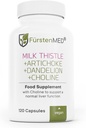 Fürstenmed Milk Thistle med Artichoke Extract, Mælkebøtte Root & Cholin - Normal lever sundhed supplement - Højt doseret med 80% Silymarin - Vegansk leverstøtte - 120 Non- GMO Capsule