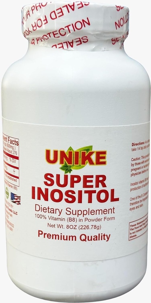 Super Inositol Kosttilskud 124; Inositol (vitamin B8) Pulver til Hormonal Balance, Fertilitet og Ovarium Support 124; Gluten Free, Vegan 8 Oz (pakke med 1)