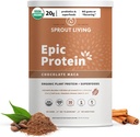 Sprud Living Epic Protein, Plant Based Protein & Superfoods Powder, Chokolade Maca Powder 124; 20 Grams Organic Protein Powder, Vegan, Non Dairy, Non-GMO, Gluten Free, Low Sugar (2 Pund, 24 Servere)