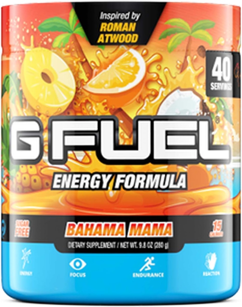 G Brændstof Bahama Mama Energy Drink Powder, Pre Workout Koffein Mix for Gaming, Sugar Free Focus Amino, Vitamin + Antioxidanter, 9.9oz (Kokos & Ananas, 40 Servere)