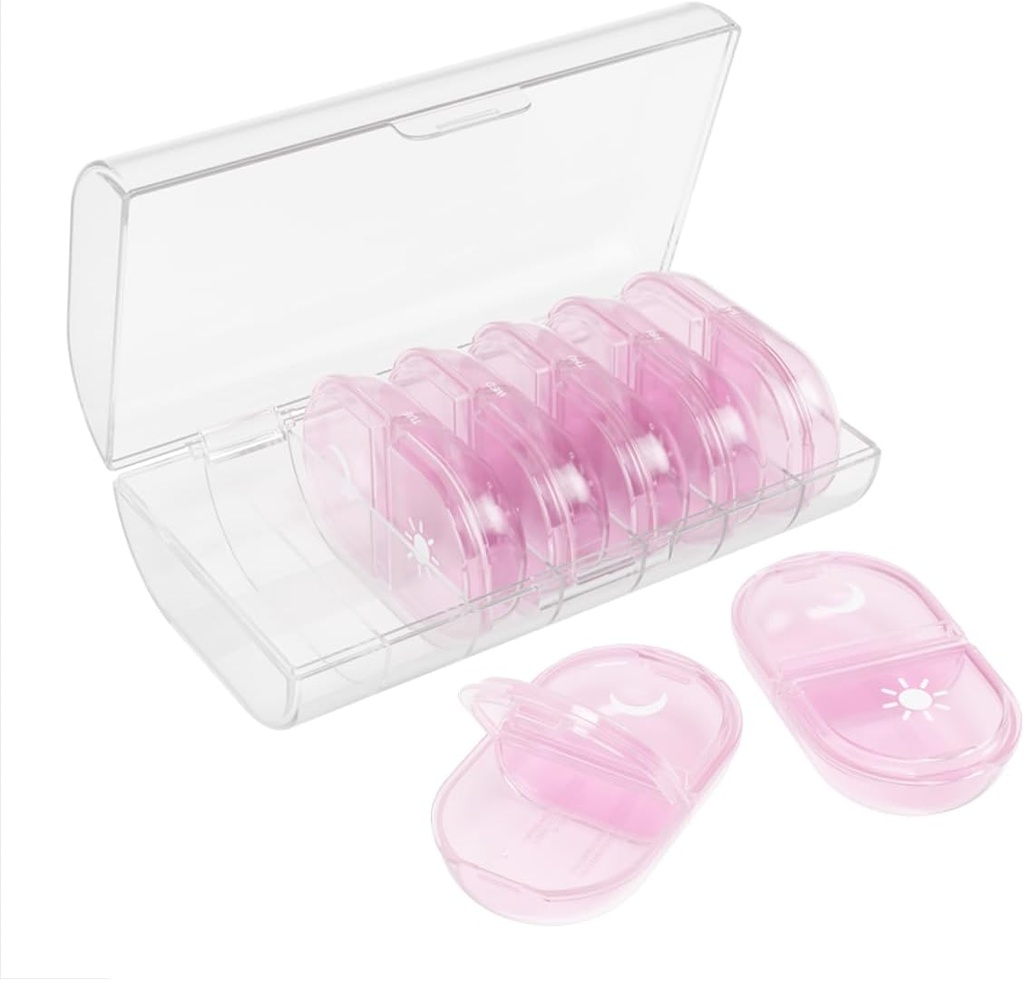 EZY DOSE Weekly (7-Day) Daily Individual AM/PM Pill Organizer with Case, Portable Medication Dispenser, Travel-Friendly Durable Pill Container, 2X Day Compartments for Vitamins and Supplements, Pink