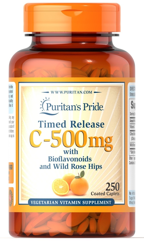 Puritan's Pride Vitamin C 500 mg with Rose HIPS Caplets, 250 Count