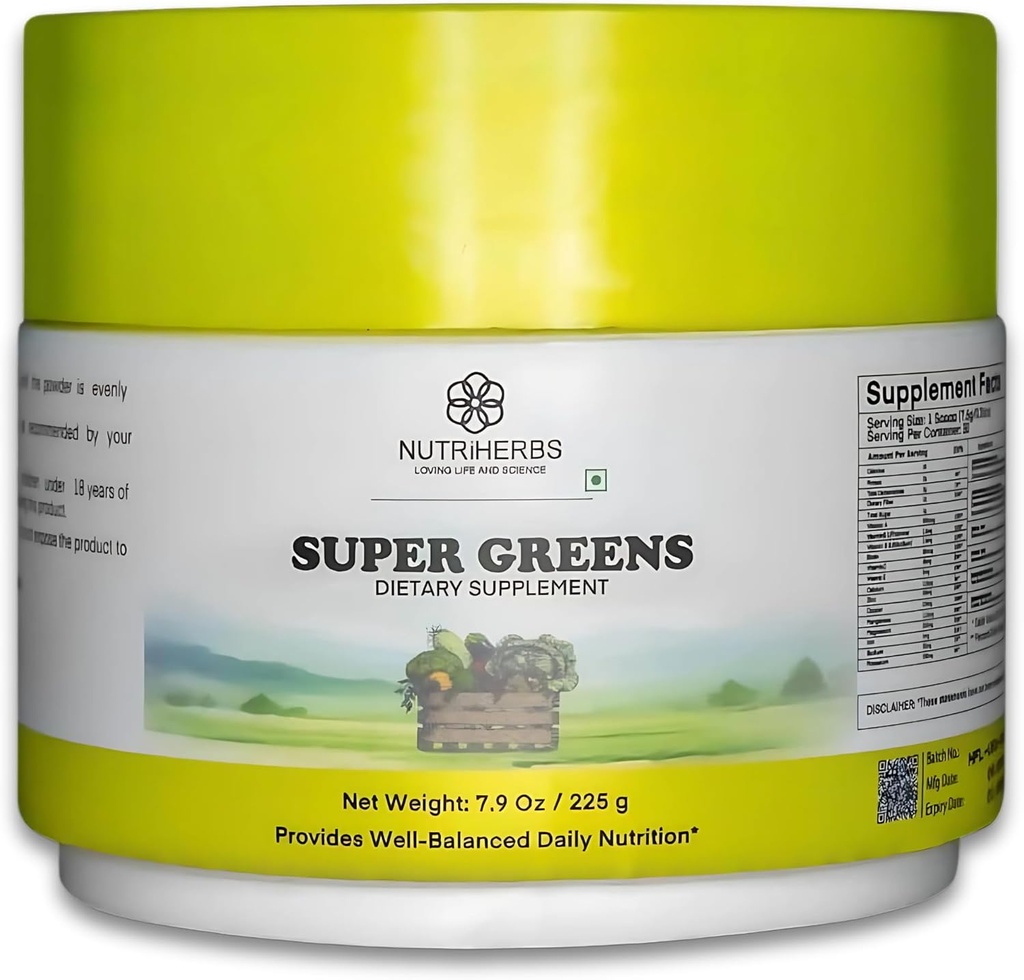 Ernæringsurter Super Green Powder - 225g Mead124; 33 Nutrient- Rich Frugter, Grøntsager & Probiotika for forbedret energi, Immunitet & fordøjelse Mead124; Kraftfuld Green Superfood Powder Mead124; 30 Lækre Serveringer