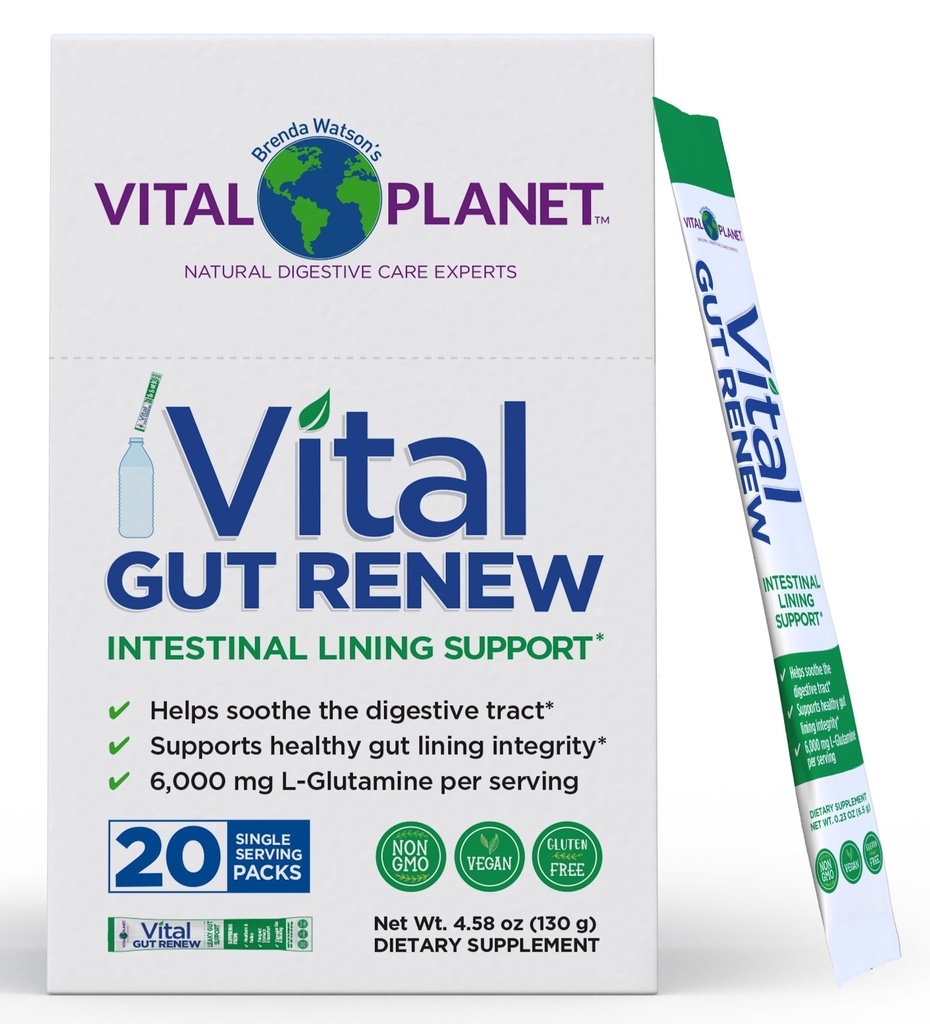 Vital Planet - Vital Gut Renew Powder Supplement til Leaky Gut Reparation med L- Glutamin, Marshmallow og Ginger Root, DGL lakrids Root og Organic Aloe Vera, L Glutamin 6000mg, 20 Single Serve Packs