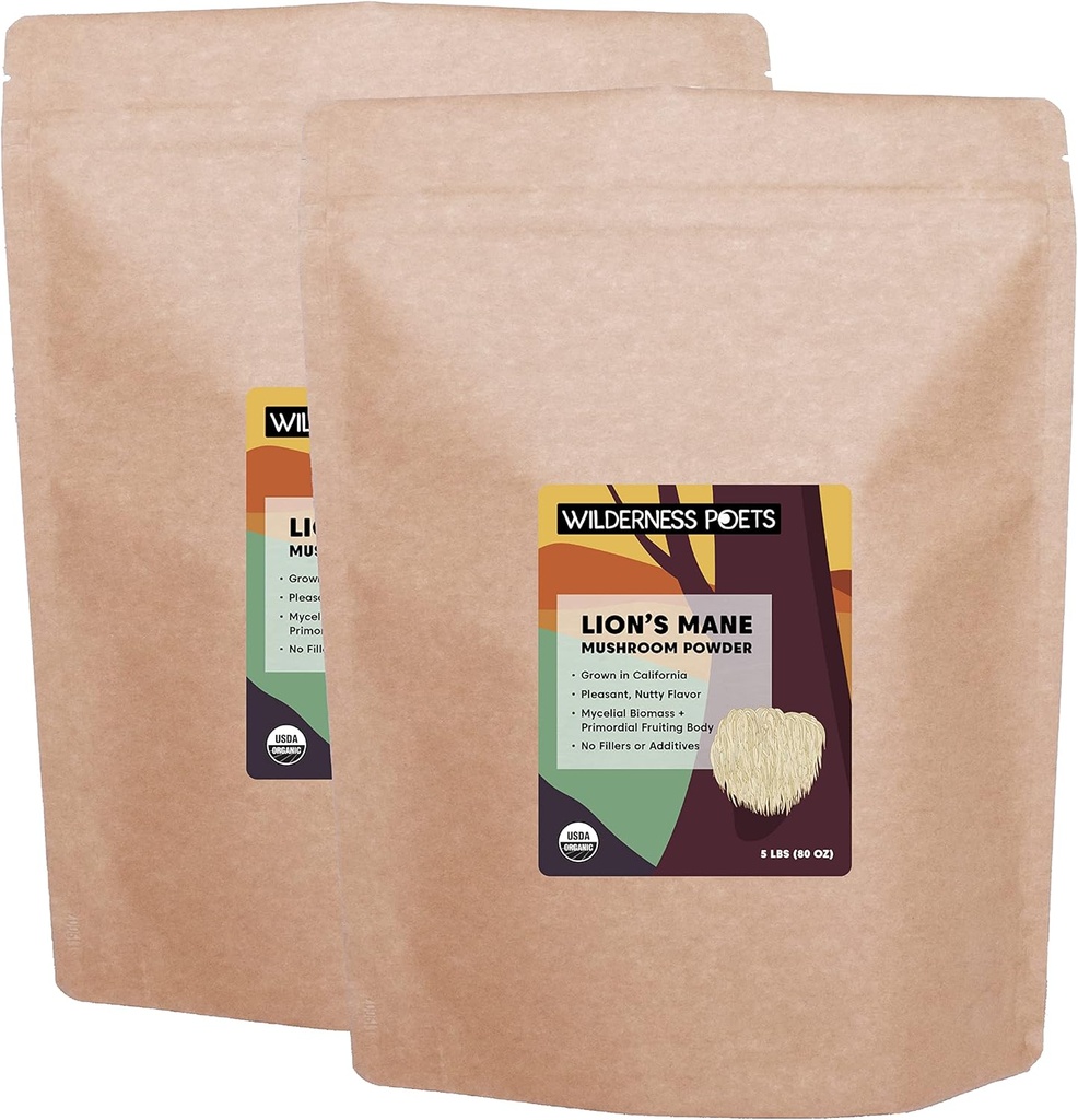 Wilderness Poets Organic Lions Mane Mushroom Powder - California Grown (160 Ounce - 10 Pound)