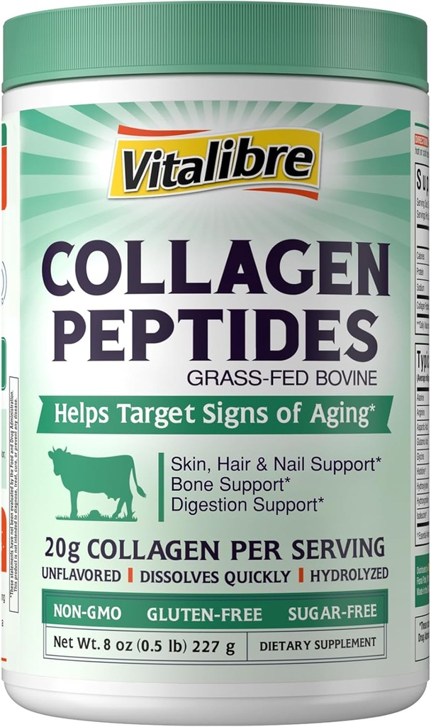 Kvæg collagen peptider pulver til kvinder og mænd, Grass- Fed hydrolyseret collagen protein type I & III, hud, hår, negle, knogler, fordøjelse, Unflavored, Non- GMO, Keto & GF, 11 Servere, 8oz
