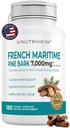 Fransk Maritime Pine Bark Extract 7000mg med 95% Proanthocyanidin til cirkulation, Heart Health, Hud, Kognitiv Support - 20: 1 Ratio & 180 Veggie Kapsler - Non- GMO, Gluten- Free, Vegan- Friendly