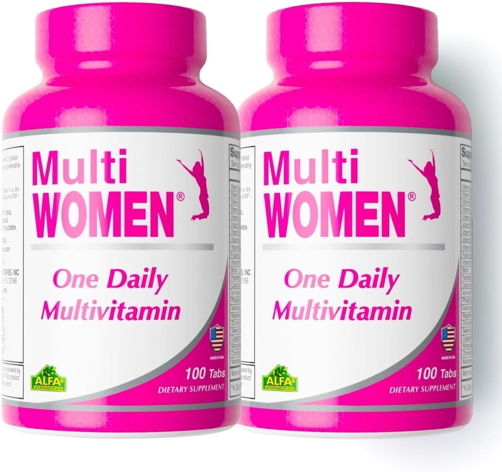 ALFA VITAMINS Multi Women Vitaminer Kosttilskud med essentielle vitaminer og mineraler til kvinder - Aminosyrer + antioxidanter - 100 tabletter (2 pakker)