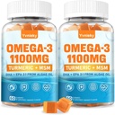 Vegansk Omega 3 Supplement Gummies 1100m for voksne - DHA 680mg & EPA 340mg med gurkemeje, MSM, C-vitamin, E, D3, Zink - Alger Fish Oil Alternative