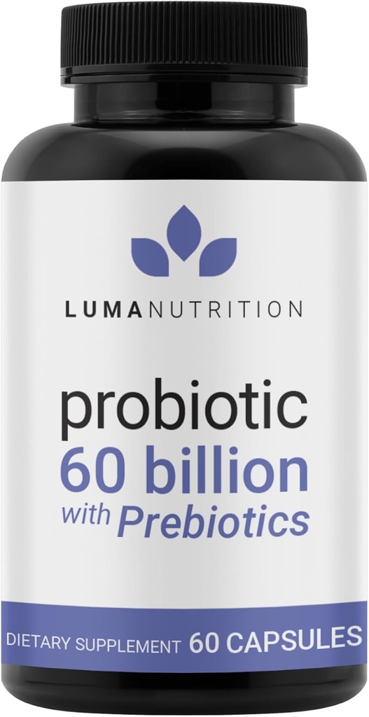 Luma Nutrition Probiotika 60 milliarder CFU med Prebiotika - Probiotika til kvinder og mænd - Formuleret til fordøjelsessygdomme - Vegan & Gluten- Free - 60 kapsler