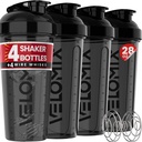 VELOMIX -4 pack- 28 oz Protein Shaker Flaske til Protein Mixes - 4x Wire Whisk - 124; læk Proof Shaker Cups til Protein Shakes - 124; Protein Shaker Flaske Pack - 124; Protein Shake Cup (Alt i sort)