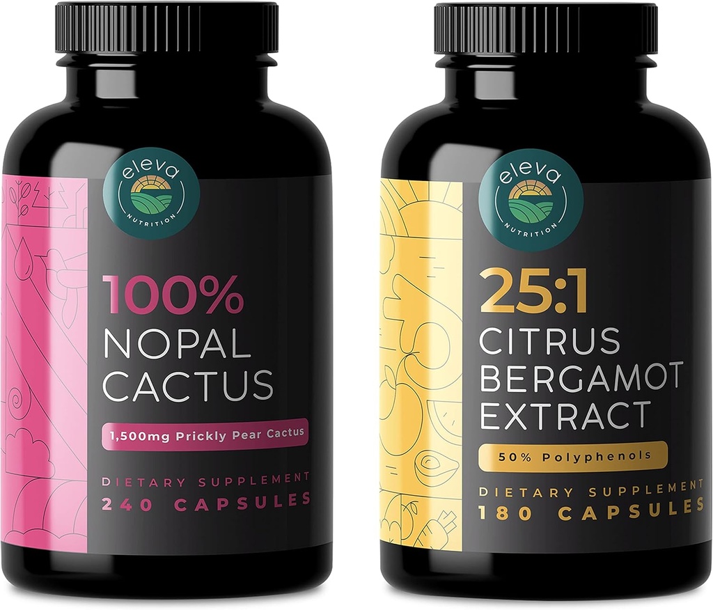 Citrus Bergamot & Nopal Cactus Bundle, 180 Kapsler af Citrus Bergamot, 240 Kapsler af Nopal Cactus, 1500 Mg Sun- Tørret Prickly Pære Cactus med Black Pepper Extract, 1000 Mg Bergamot Extract