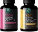 Citrus Bergamot & Nopal Cactus Bundle, 180 Kapsler af Citrus Bergamot, 240 Kapsler af Nopal Cactus, 1500 Mg Sun- Tørret Prickly Pære Cactus med Black Pepper Extract, 1000 Mg Bergamot Extract