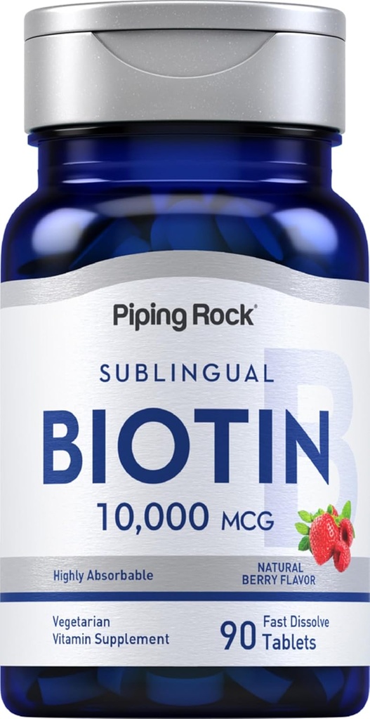 Piping Rock Biotin 10000mcg Fast Dissoll Tablets Decl. 124; 90 Greve Decl. 124; Berry Flavor Sublingual Pills