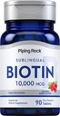 Piping Rock Biotin 10000mcg Fast Dissolve Tablets | 90 Count | Berry Flavor Sublingual Pills | Max Strength and High Absorption | Vegetarian, Non-GMO, Gluten Free Supplement