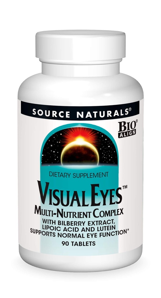 Source Naturals Visual Eyes Dietary Supplement - Multi- Nutrient Complex med Bilberry Extract, Lipoic Acid og Lutein - 90 tabletter