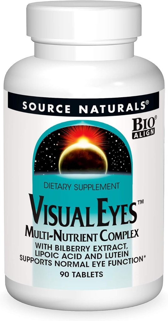 Source Naturals Visual Eyes Dietary Supplement - Multi- Nutrient Complex med Bilberry Extract, Lipoic Acid og Lutein - 90 tabletter