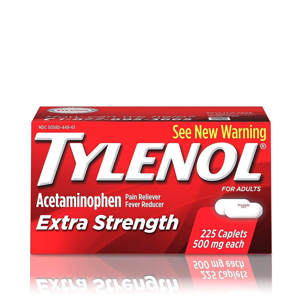 Tylenol Ekstra styrke kapsler med 500 mg Acetaminophen, Pain Reliever & Feber Reducer, 225 ng