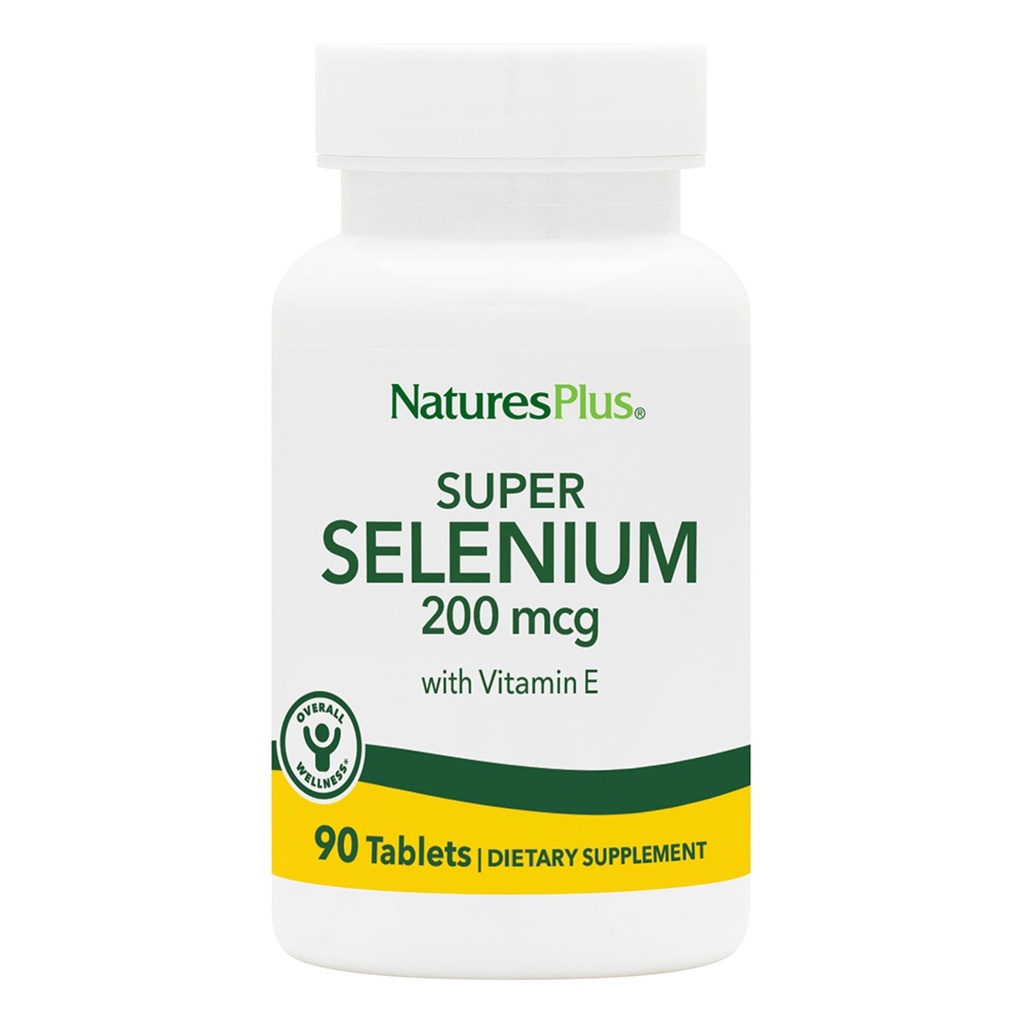 NaturePlus Super Selenium Complex - 200 mcg, 90 Vegetariske tabletter - Essential Mineral Supplement med E-vitamin - fremmer sund thyreoidea - Antioxidant - Gluten- Free - 90 Servere