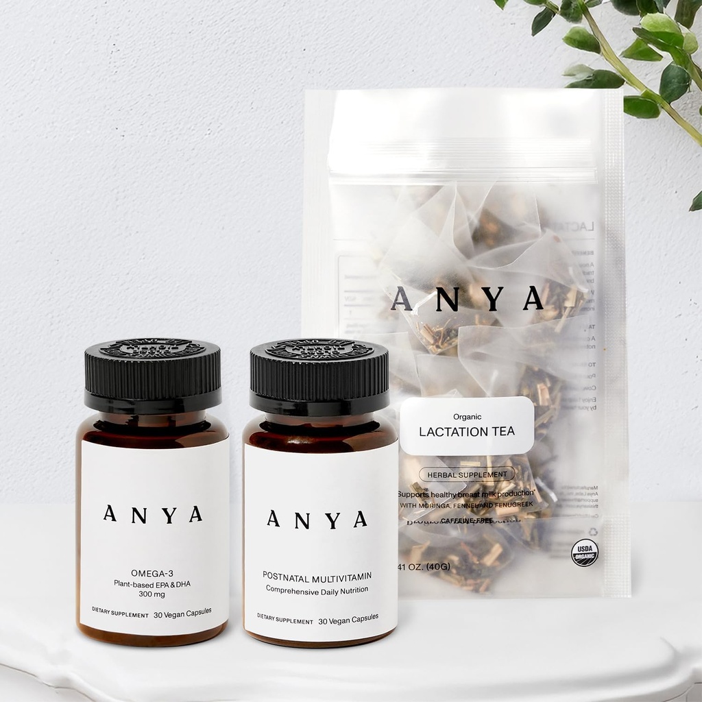 ANYA Multivitamin + Amning Tea Bundle Postpartum Essentials for Women, Postnatale Kosttilskud til Amning