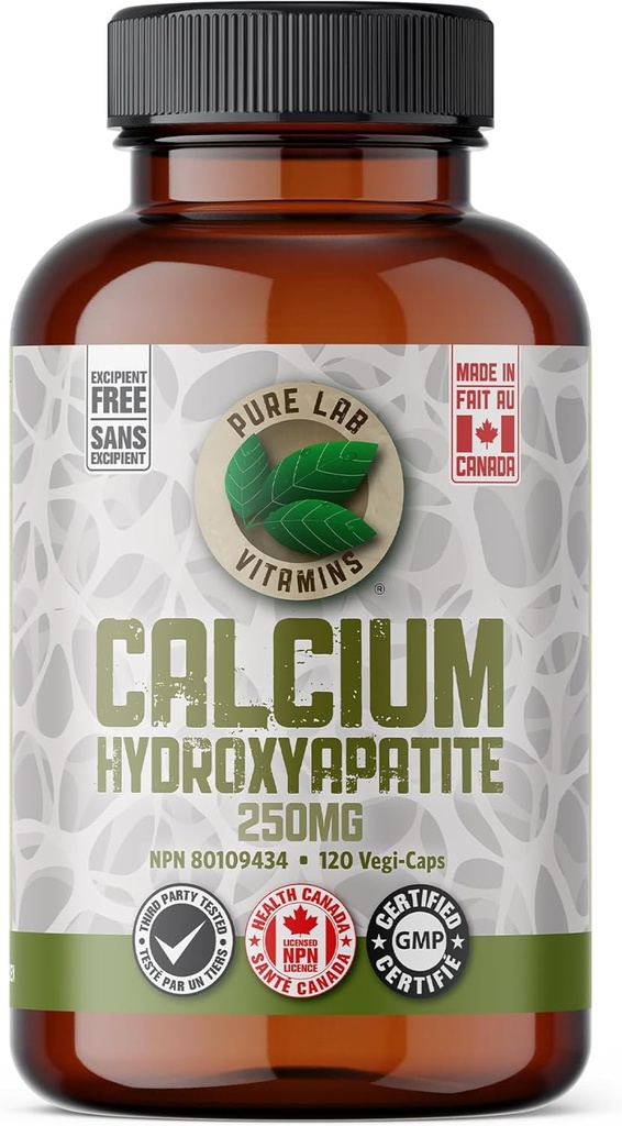 Calcium Hydroxyapatite 250 mg - 120 Veganske kapsler af Pure Lab Vitaminer - Calcium Hydroxyapatite er en organisk-bound kompleks af hvad der naturligt er en del af Knoglematrix Made i Canada