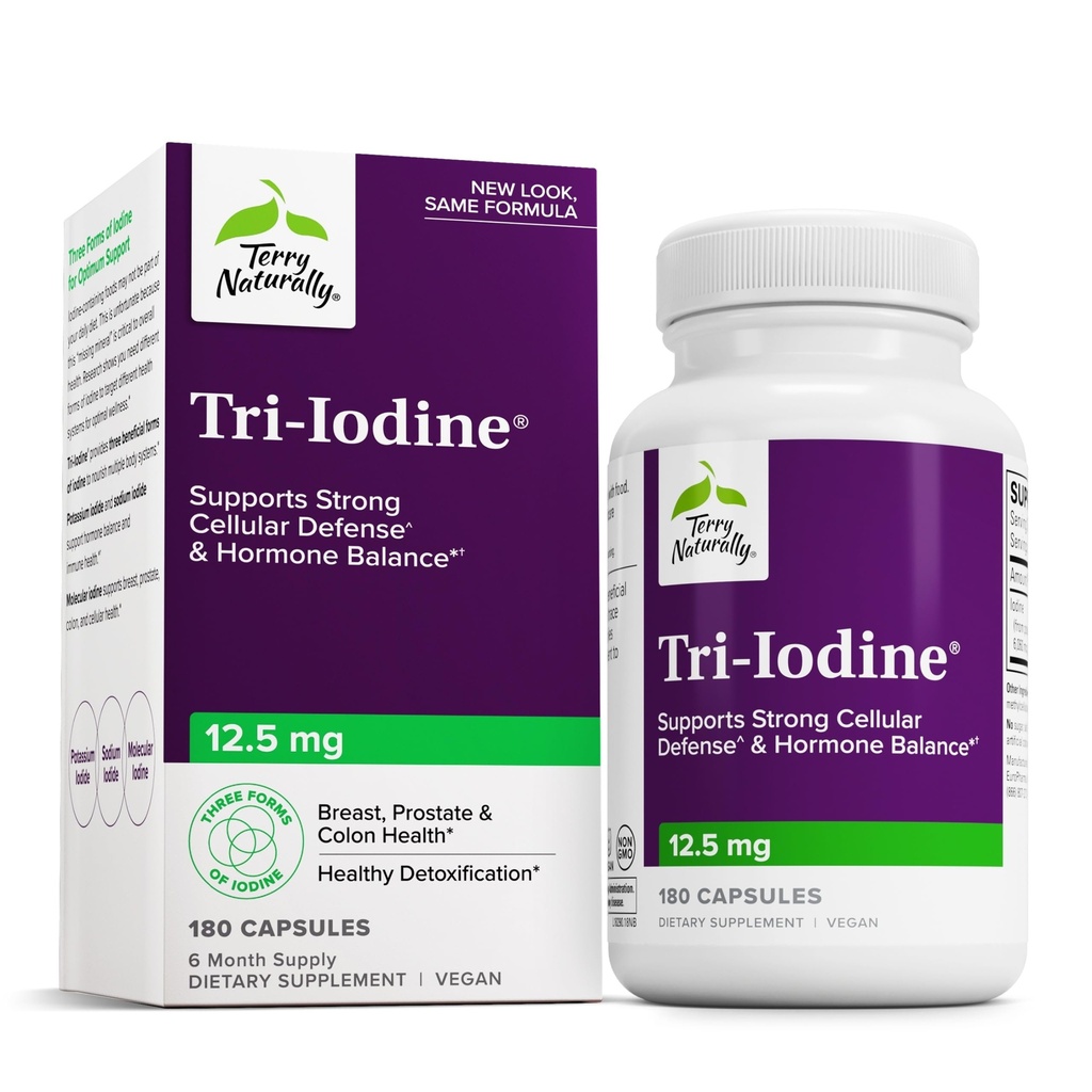 Terry naturligt tri- Jod - Support Thyroid sundhed - Aids Hormone Balance med Molecular Jod fra Kelp - funktioner Kalium Iodid & Natriumiodid - Brain & Energy Support - 12.5mg, 180 Kapsler