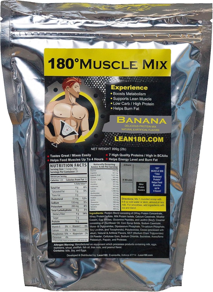Lean 180 Muscle Mix - Best Tasting Whey Protein Shake - Morgenmad, Post Workout, Snack - Hjælper Lean Muscle, Øger energi - Taster Great - 31 Shakes - Banana