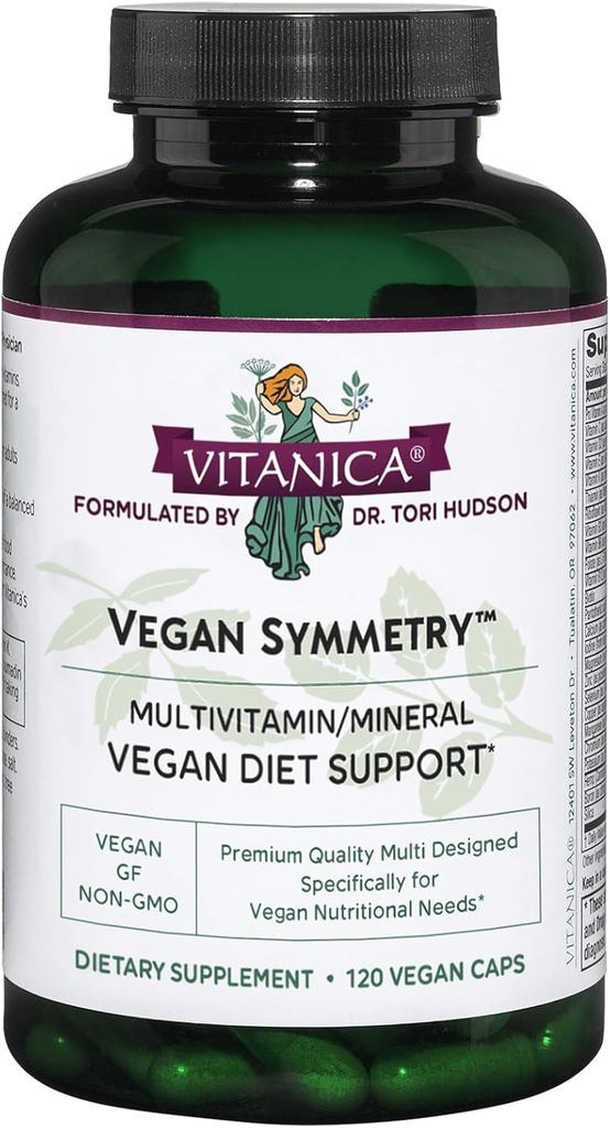 Vitanica Vegan Symmetri, Ikke-GMO Vegan Multivitamin for kvinder, Jern fri, Gluten fri, 120 Kapsler