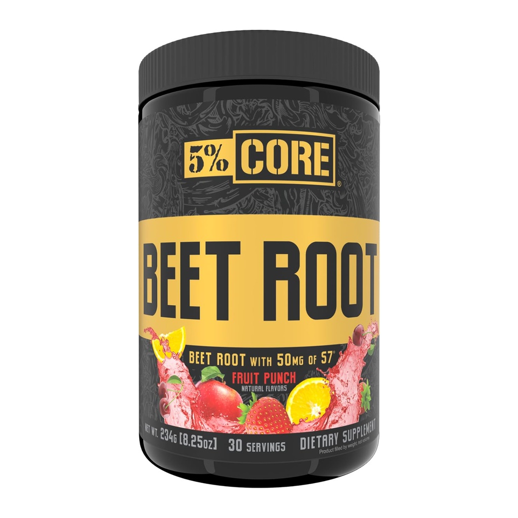 5% Nutrition Organic Core Beet Root Mead124; Nitrooxide Beet Root Powder Pre Workout Additive 124; 6000mg Beet Root Extract Mead124; Vegan & Keto Mead124; 30 Serveringer (Fruit Punch)