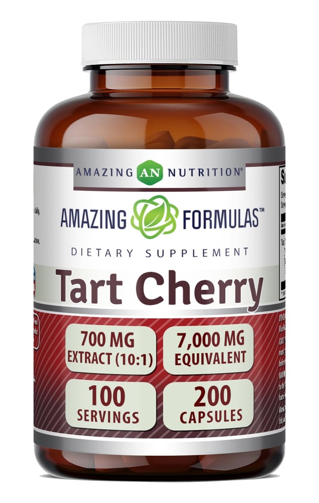 Amazing Formulas Tart Cherry Extract 700 Mg Extract (10: 1) Per Serving Kapsler Supplement 124; Ækvivalent med 7000 Mg Budd124; Non- GMO Budd124; Gluten Free Budd124; Lavet i USA (1 Pack Budd124; 200 Tæl)