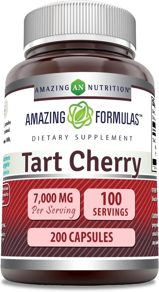 Amazing Formulas Tart Cherry Extract 700 Mg Extract (10: 1) Per Serving Kapsler Supplement 124; Ækvivalent med 7000 Mg Budd124; Non- GMO Budd124; Gluten Free Budd124; Lavet i USA (1 Pack Budd124; 200 Tæl)