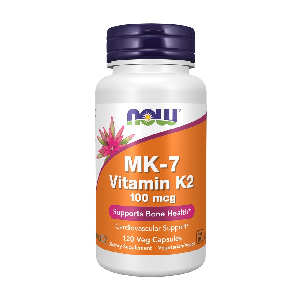 Now Foods Supplements, MK- 7 Vitamin K-2 100 mcg, Cardiovaskulær Support *, Understøtter Bone Health *, 120 Veg kapsler
