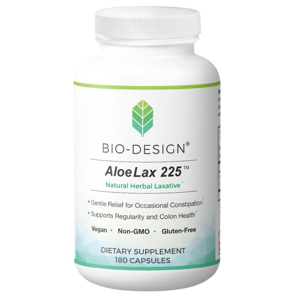 Aloe Lax 225 Natural Herbal Laxative - Let relief for lejlighedsvis obstipation, Gas, & Bloating med 225 mg Natural Aloe Ferox - Understøtter tarmregulering & kolon sundhed - 180 kapsler