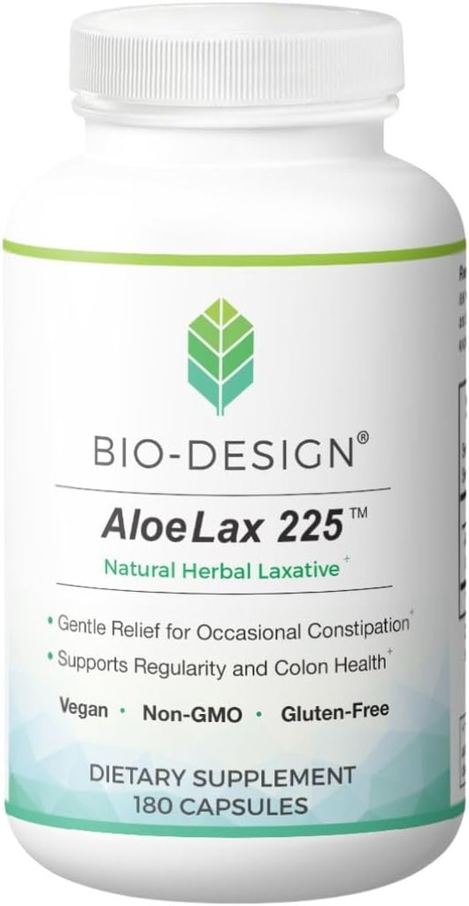 Aloe Lax 225 Natural Herbal Laxative - Let relief for lejlighedsvis obstipation, Gas, & Bloating med 225 mg Natural Aloe Ferox - Understøtter tarmregulering & kolon sundhed - 180 kapsler