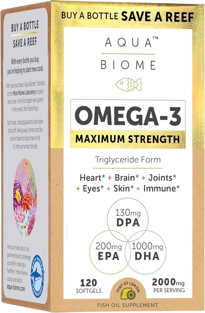 Enzymedica Aqua Biome Fish Oil, Maximum Strength, 120 Count