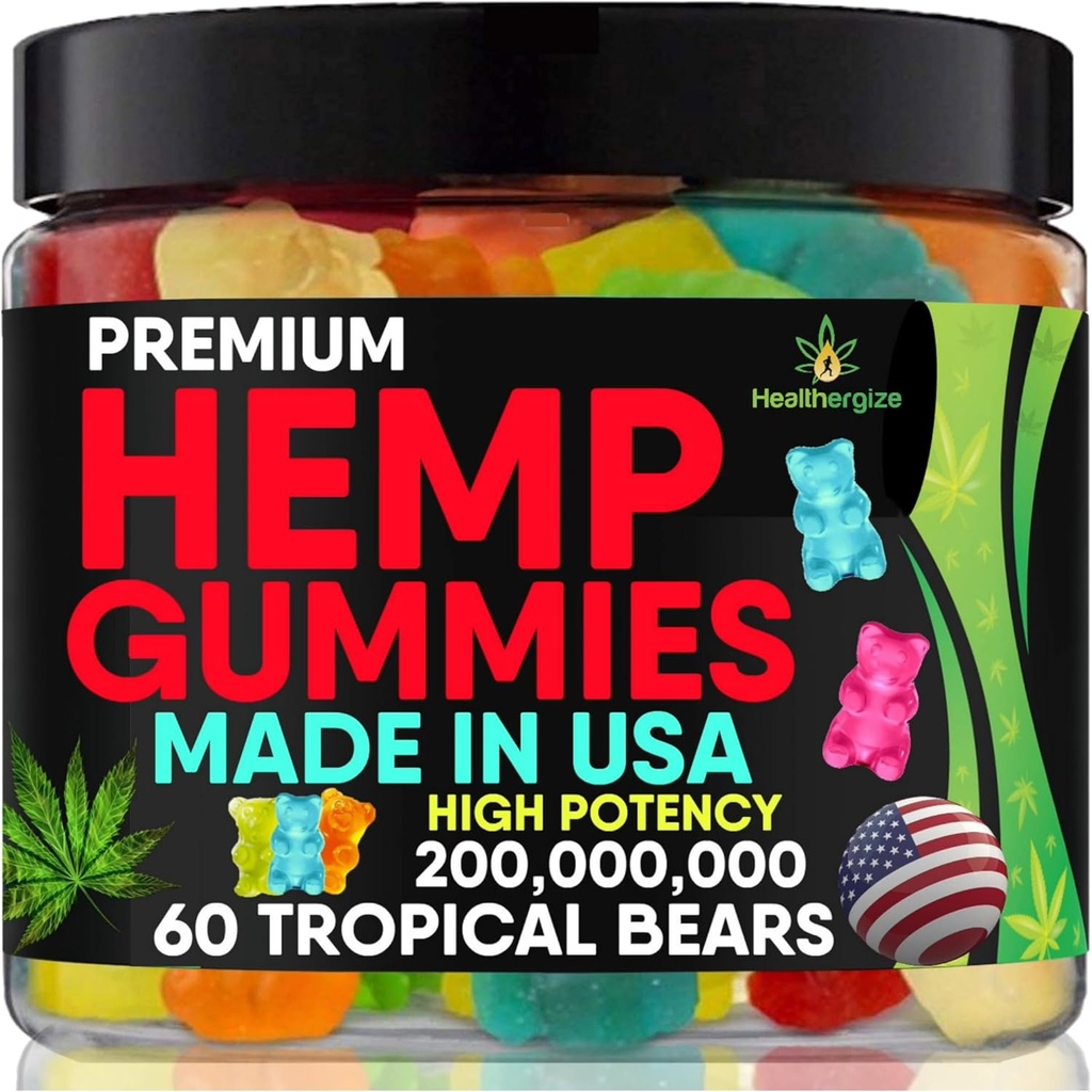 Hamp Gummies for Night, Gummy Bear Edibles, Hvile og slappe af, Sleep Support, High Potency Omega Oil til Nap- Made in USA