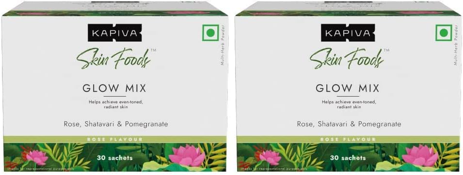 24 Karat Kapiva Skin Foods Glow Mix (60 Sachets) Name 124; Ayurvedic Skin Supplement, Collagen Pulver Name 124; Skincare for glødende og sund hud - Super Saver Pack af 2
