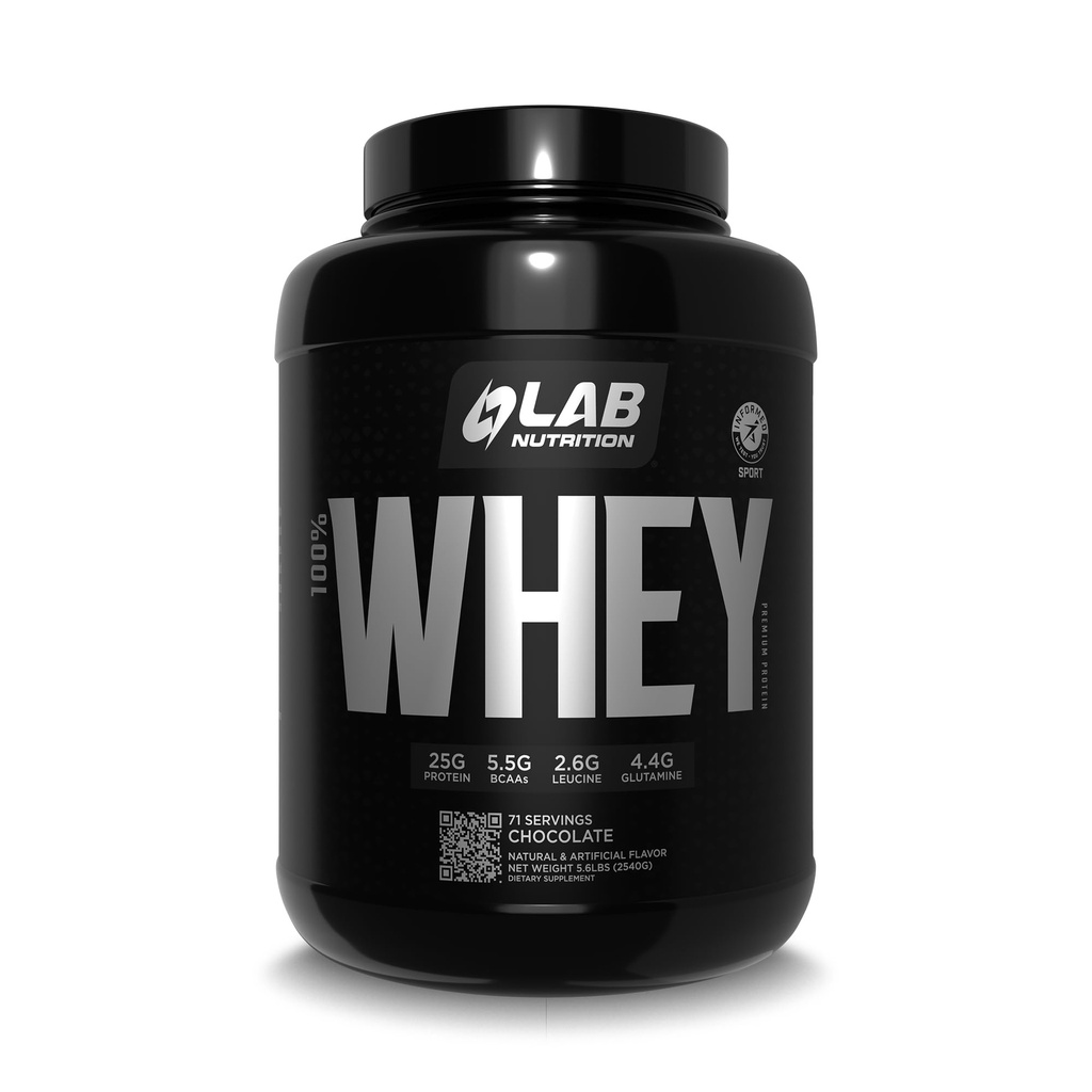 Lab Nutrition Premium, 100% Whey Protein Powder, Byg muscl, Gluten Free, 25 g Protein, Lækker Chokolade Flavor, 5,6 Lbs - 71 Servering