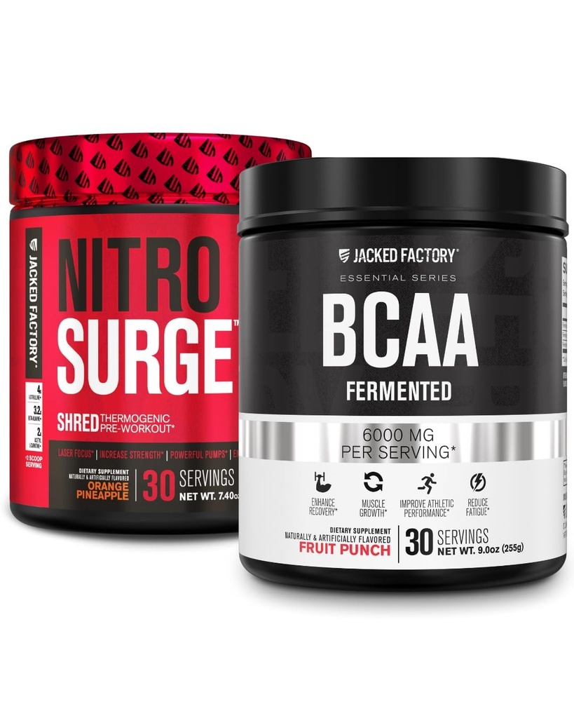 Jacked Factory Nitrovolume Shred Thermogen Pre- Workout i Orange Ananas & BCAA i Fruit Punch for Body Recomposition, Muscle Building og Inddrivelse