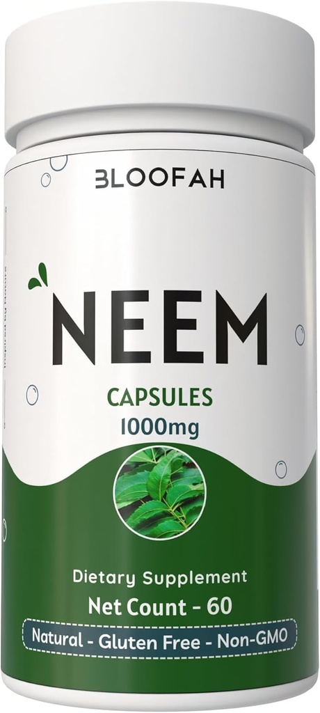 Neem Leaf Capsules 1000mg Powder against 124; Azadirachta Indica Herbal Support 124; Non- GMO, Gluten- fri, Ingen Kunstig Additives against 124; Pure Neem Powder (60 Greve (pakke med 1))