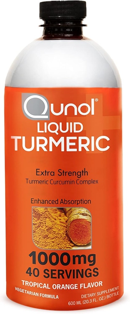 Qunol Flydende gurkemeje Curcumin med sort pepper 1000 Milligram, understøtter sund inflammation reaktion og fælles støtte, Kosttilskud, Ekstra Styrke, 40 Servere, 20.3 fl oz (pakke med 1)