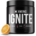 Xwerks Ignite Orange Pre Workout Powder, Natural Keto Pre Workout for kvinder og mænd med eksplosiv energi, Gluten Free Blend for Endurance og Stamina, 150mg Koffein, 30 Servere